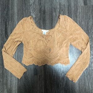 KIRIOUS Los Angeles Eyelet Lace-Up Crop Top Long Sleeve Tie Front M